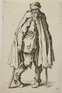 Mendiant appuyé sur un bâton, planche dix-neuf de Les mendiants - Jacques Callot