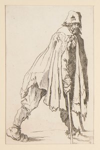 Mendiant avec une casquette, sur des béquilles, de Les Mendiants - Jacques Callot