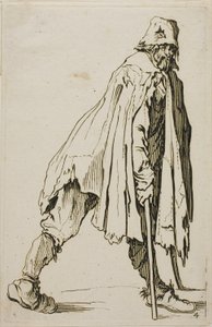 Mendiant sur des béquilles portant un chapeau, planche quatre de Les Mendiants