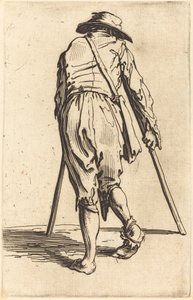 Mendiant avec béquilles et chapeau, vue de dos - Jacques Callot