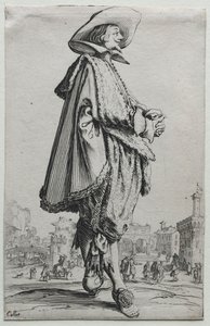 Gentleman debout de profil avec les mains jointes - Jacques Callot