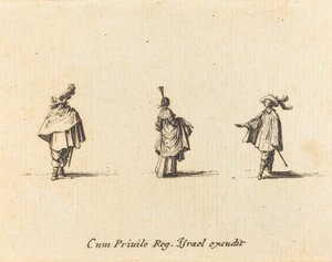 Dame avec robe relevée, et deux messieurs - Jacques Callot