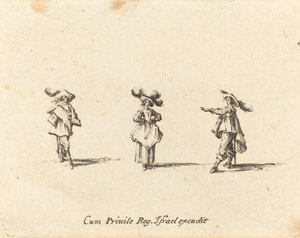 Dame avec de grandes plumes, et deux messieurs - Jacques Callot