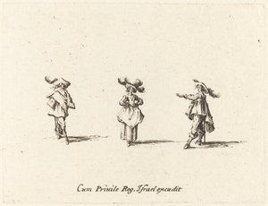 Dame avec de grandes plumes et deux messieurs - Jacques Callot
