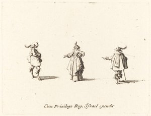 Dame avec bras tendu, et deux gentilshommes, probablement 1634 - Jacques Callot