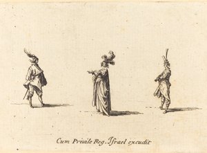 Dame avec un chapeau à plumes, et deux gentilshommes