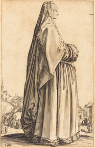 Femme noble portant un voile et une robe bordée de fourrure - Jacques Callot