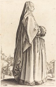 Noble femme portant un voile et une robe bordée de fourrure - Jacques Callot