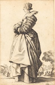 Femme noble de profil avec ses mains dans un manchon - Jacques Callot