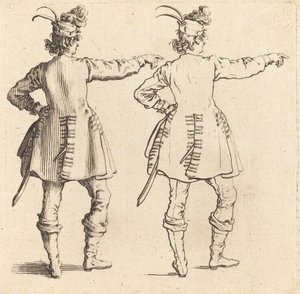 Officier avec des plumes dans le chapeau, vu de dos - Jacques Callot
