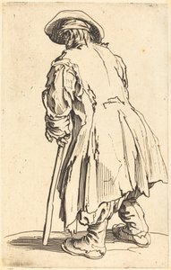 Vieux mendiant avec une béquille