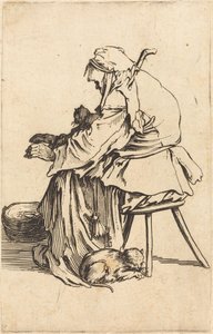 Vieille femme avec des chats - Jacques Callot