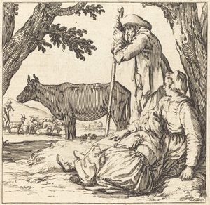 Couple de paysans avec vache - Jacques Callot