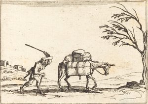 Paysans fouettant son âne