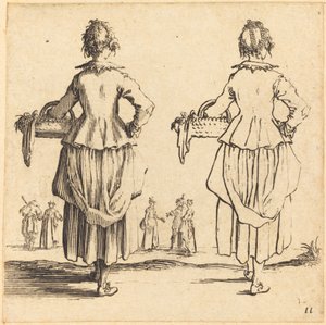 Paysanne avec panier, vue de dos - Jacques Callot