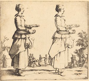 Paysanne avec panier, de profil, face à droite - Jacques Callot
