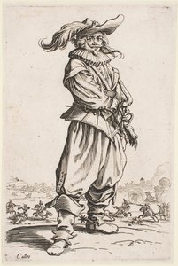 Soldat avec un chapeau à plumes, de la série « La Noblesse de Lorraine » - Jacques Callot