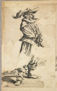 Soldat avec chapeau à plumes, de La Noblesse de Lorraine (verso), c.1620-23 - Jacques Callot