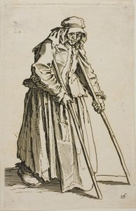 Le mendiant aux béquilles et son porte-monnaie de mendiant, dixième planche des Mendiants - Jacques Callot