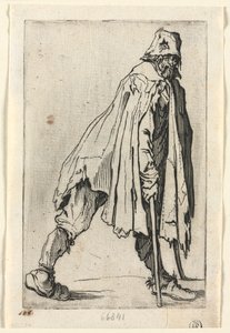 Les Mendiants : Le mendiant avec des béquilles, portant un bonnet