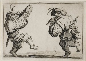 Les danseurs avec une flûte et un tambourin, des Caprices - Jacques Callot