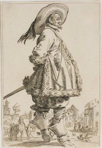 Le gentilhomme en manteau bordé de fourrure avec les mains derrière le dos, de la série La Noblesse de Lorraine - Jacques Callot