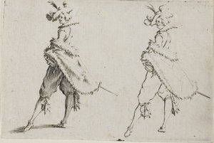 Le Gentilhomme avec un manteau, posant les mains sur les hanches, de Les Caprices - Jacques Callot