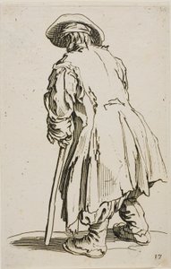 Le vieux mendiant appuyé sur sa béquille, planche dix-sept des Mendiants - Jacques Callot
