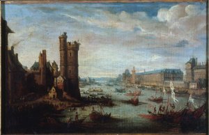 La Tour de Nesle, la Grande Galerie et le Louvre, vus du Pont-Neuf, vers 1630, entre 1625 et 1635 - Jacques Callot