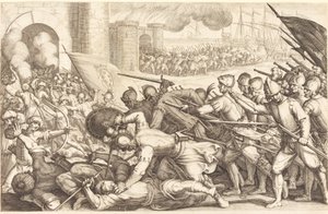 Les troupes forçant la porte d