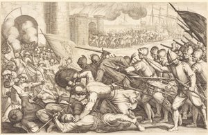 Les troupes forçant la porte d