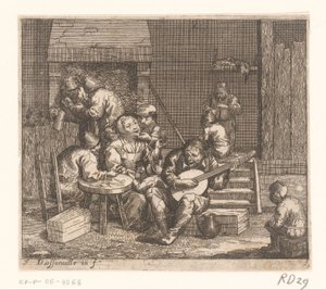 Homme jouant de la guitare dans une auberge - Jacques Dassonville