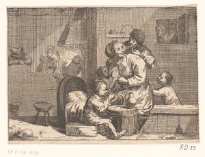 Scène domestique avec enfant au sein