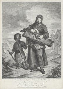 Une jeune mère portant un berceau - Jacques Dumont Le Romain, finished by Jean Daullé
