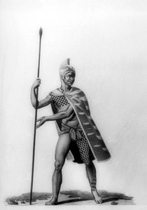 Jeune officier portant un costume typique de malo, Hawaï, 1819 - Jacques Etienne Victor Arago