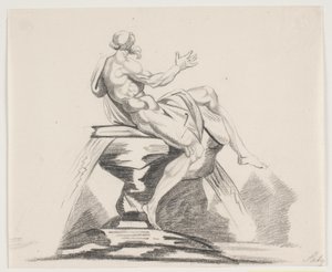 Figure masculine barbu avec vêtements vue de dos sur une fontaine