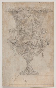 Vase ornemental avec deux putti (sirènes?). Copie d