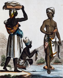 Blanchisseuses de Saint-Domingue, gravure en couleur d