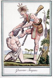 Guerrier iroquois scalpant son ennemi - dans « Encyclopédie des voyages » par Grasset St Sauveur, Paris