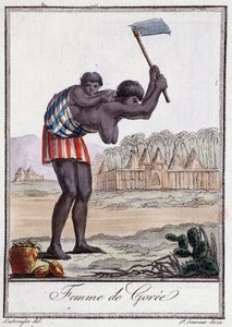 Femme de Gorée battant la terre - dans "Encyclopédie des voyages" par Grasset St Sauveur, éd. Deroy, Paris - Jacques Grasset de Saint Sauveur