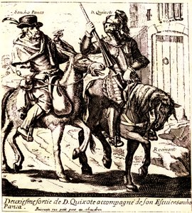 Don Quichotte sur Rossinante, accompagné de Sancho Pança sur son âne Grison, vers 1640 (illustration) - Jacques Lagniet
