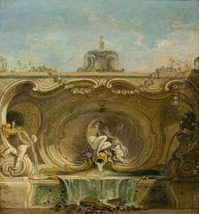 Conception de fontaine. Naïade et Putto - Jacques Lajoue de
