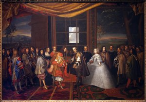 Guerre de Trente Ans : Entrevue du roi de France Louis XIV (1638-1715) et de Philippe IV d