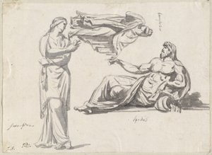 Un dieu de la rivière et deux sculptures classiques - Jacques Louis David