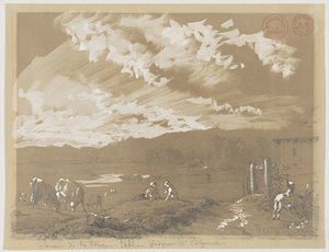 Paysage avec femme et chien