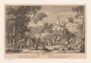 Paysage avec un groupe de personnes regardant un concours de saut en longueur - Jacques Rigaud