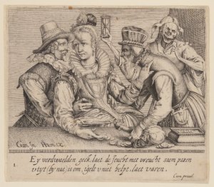 Une jeune femme entre un jeune homme et un vieil homme, extrait de Unequal Lovers (Amoureux inégaux)