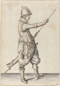 Soldat élégamment vêtu tassant son caliver - Jacques de Gheyn II