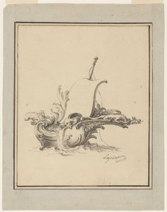 Conception pour un écusson en forme de bateau avec voile, pour Recueil Nouveau de Differens Cartouches - Jacques de Lajoüe