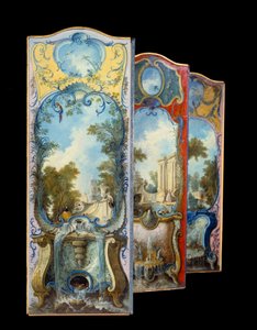 Mobilier : écran de peinture sur papier marouflé par Jacques de Lajoue (XVIIIe siècle)